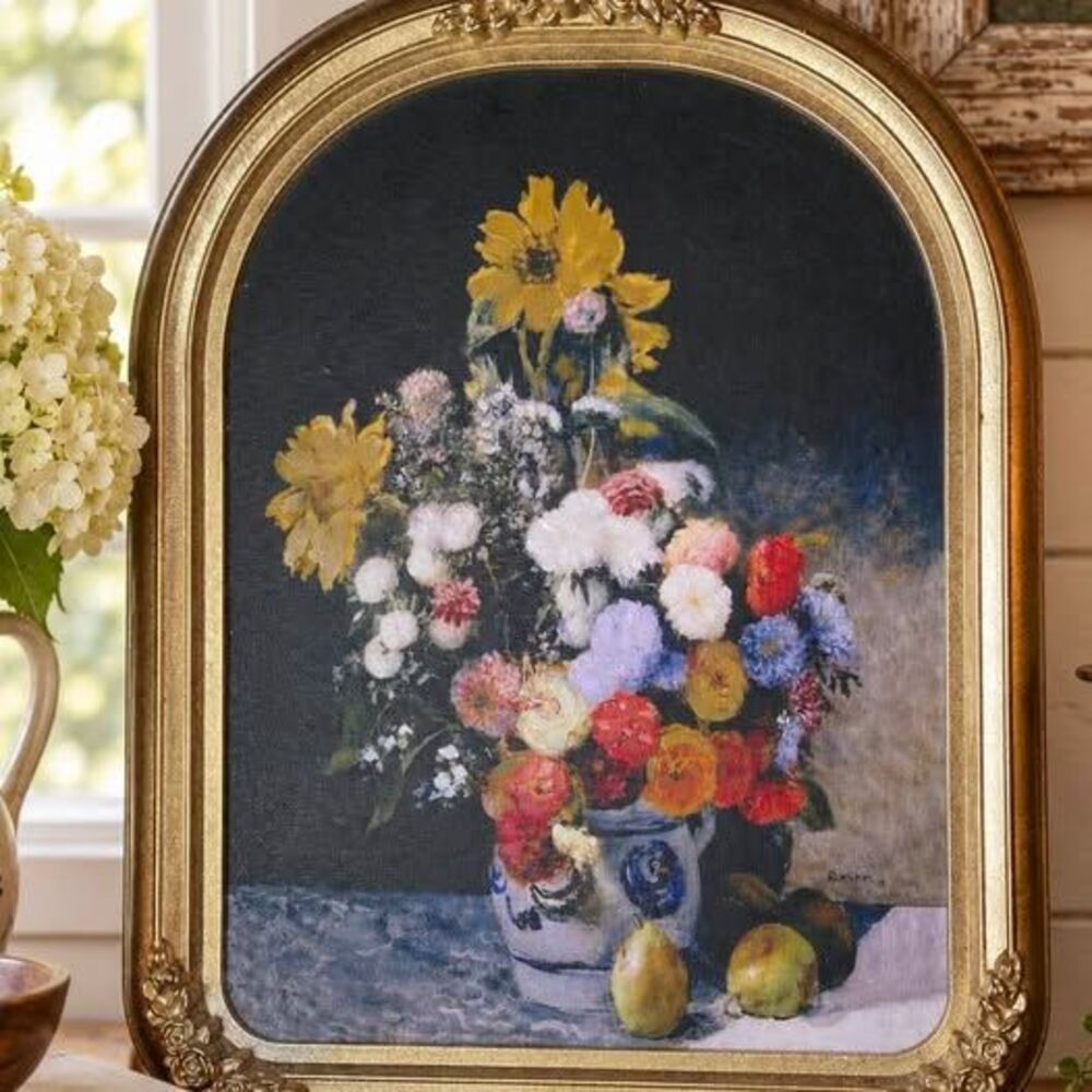 Vintage 1970s Renoir Floral Print 14x11 Ornate Gold Frame Cottage Decor